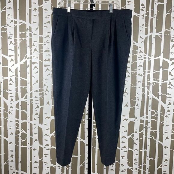 Tory Burch Wool Flannel Pleated Cropped Tapered Dress Pants Charcoal Gray XL - Picture 1 of 9
